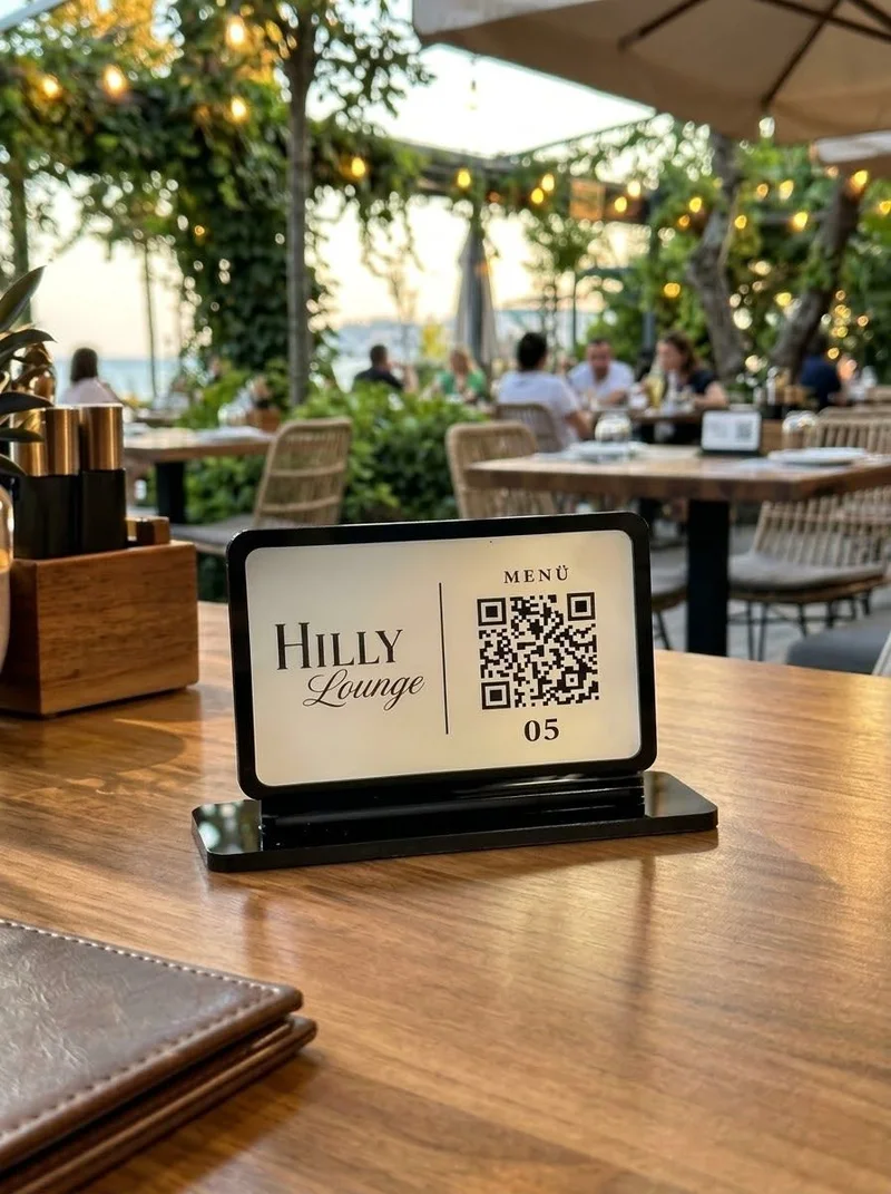 PMN11 Akrilik Pleksi Glass QR Kod ve Masa Numarası Menü